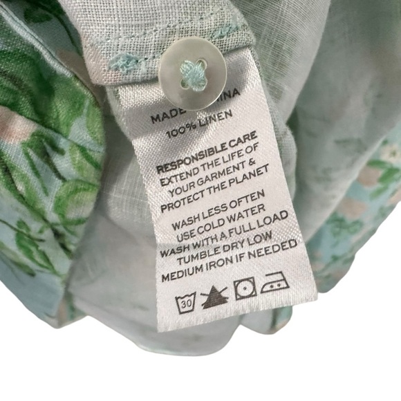 Hill House Lily Midi Floral Linen Dress Sz Small Blue Roses Belted Button Up - Picture 6 of 7